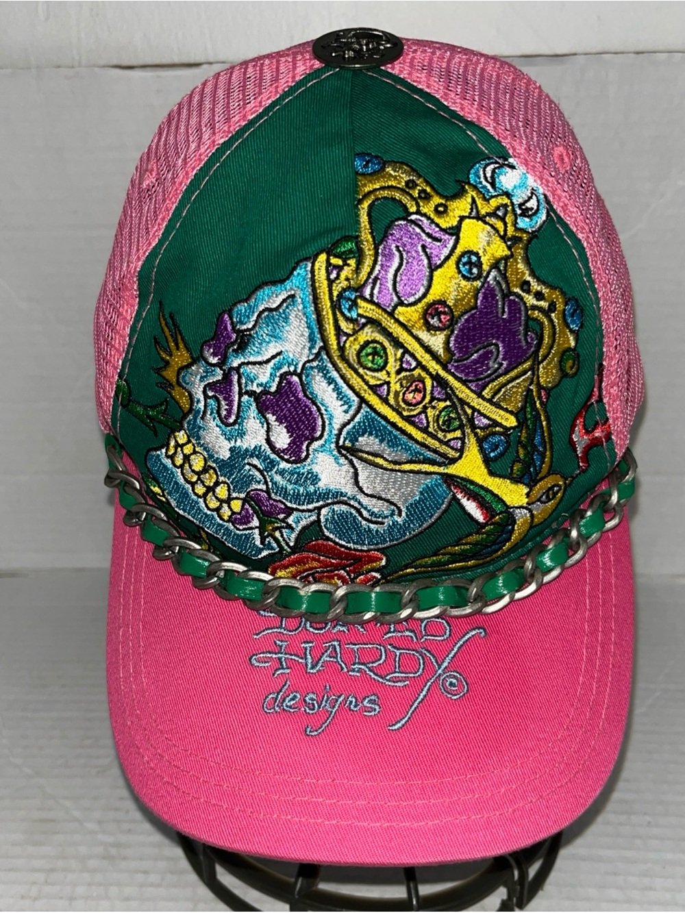 Y2K ED HARDY Christian Audigier VTG Tattoo Wear Embroidered Trucker Hat Snapback